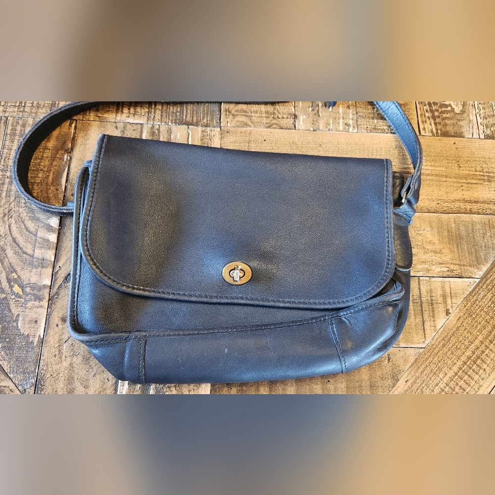 Vintage High Art Leather New York Saddle Bag Blue Grey Crossbody - Picture 2 of 13